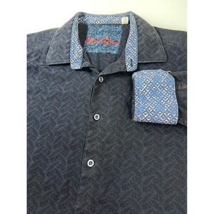 Robert Graham Mens XL Navy Geometric Pattern Button Down Casual Shirt Flip Cuff